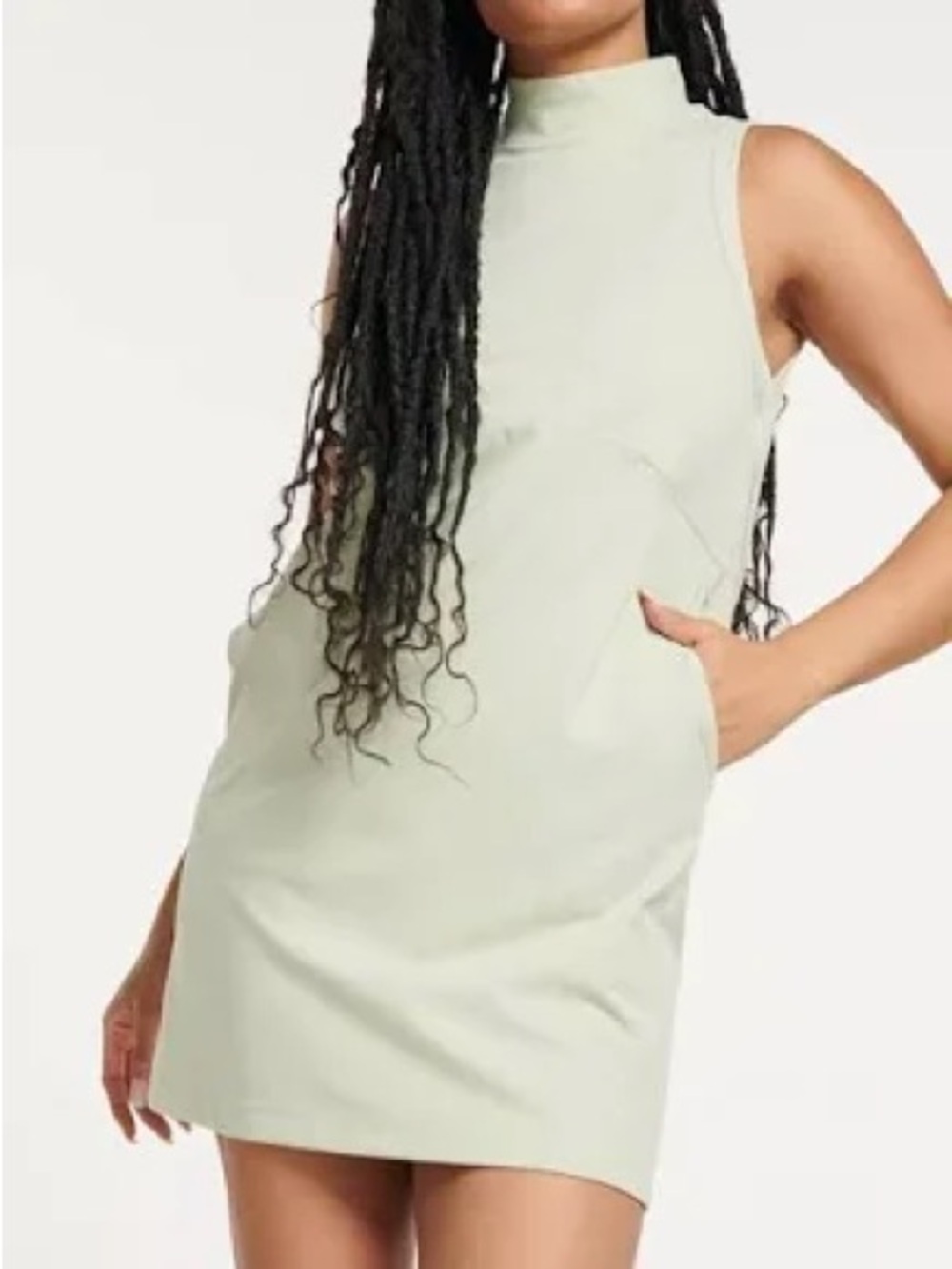 FLX Sleeveless High-Neck Shift Dress in Sage Green